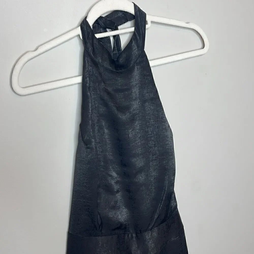 MISA LOS ANGELES Xandra Black Hammered Satin wide leg Halter jumpsuit Small NWT - Picture 9 of 12